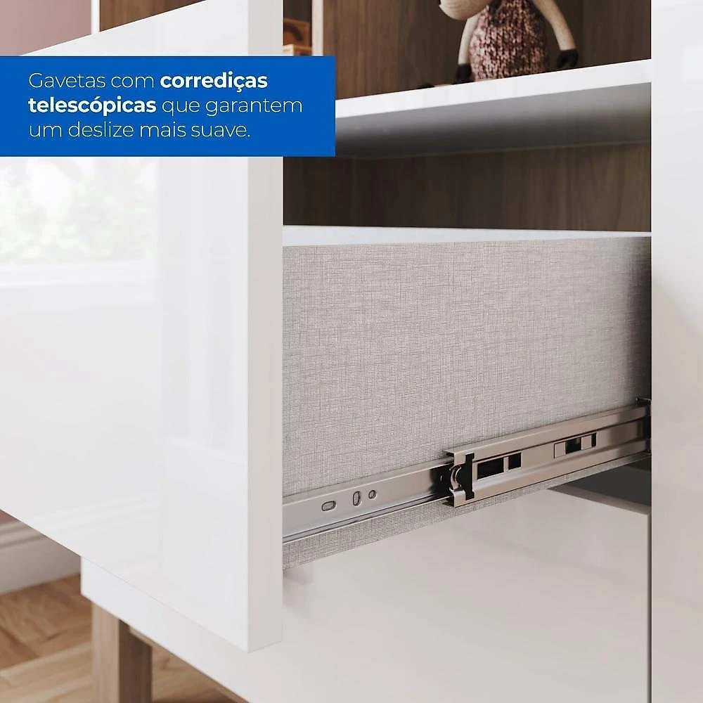 Conjunto Quarto de Bebê Berço 2 em 1 e Guarda-Roupa Yuri Branco/Jequitibá HP