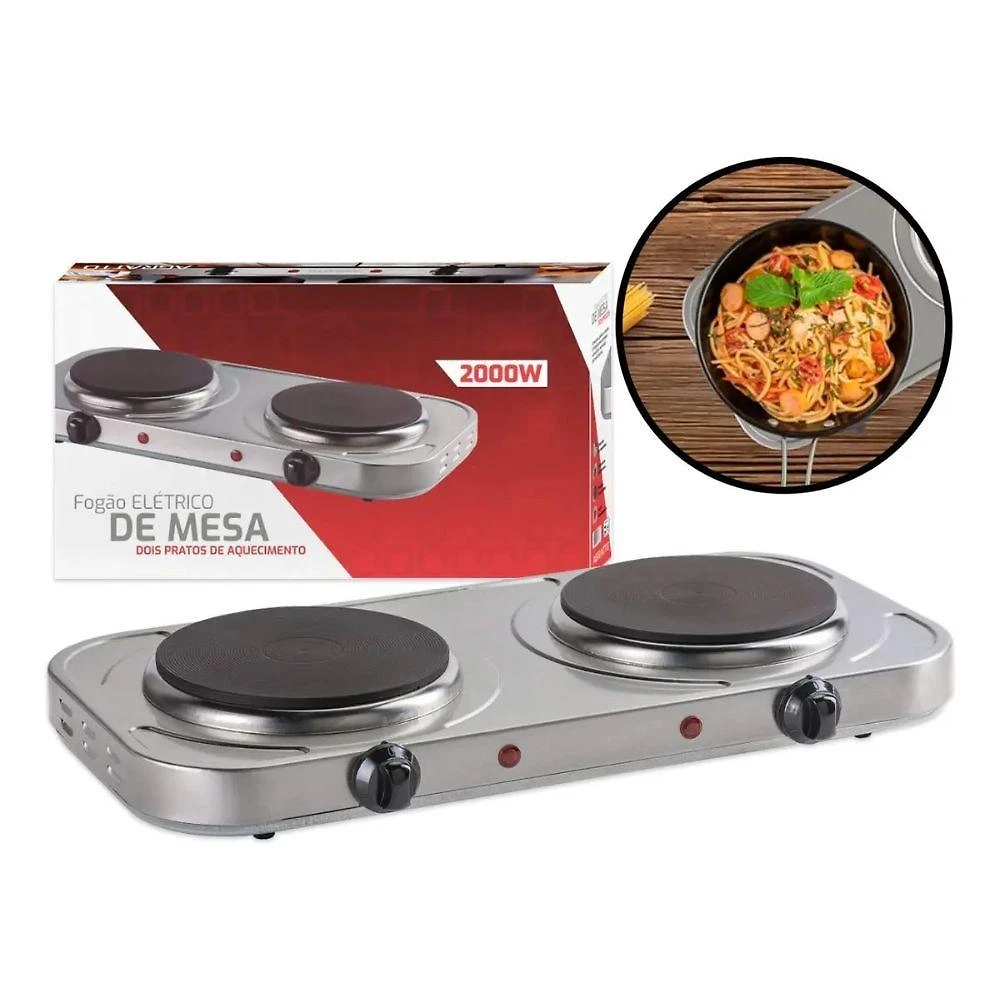 Fogão Elétrico de Mesa Agratto FM-01 2 Bocas Inox Ferro Fundido 110V