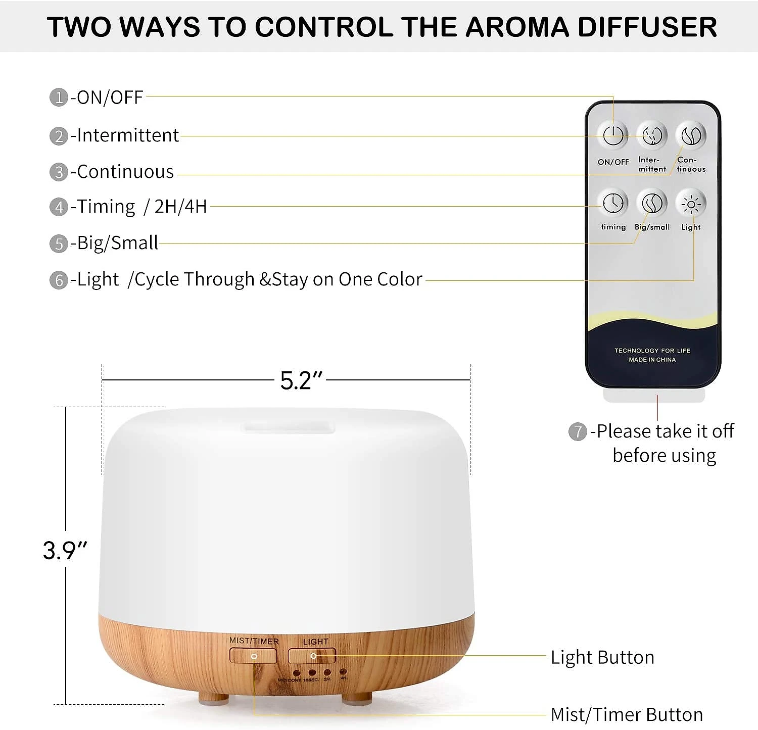 Homeweeks Umidificador Ultrassônico Portátil 03L com A romaterapia e 7 Luzes LED até 4H 110V Bege