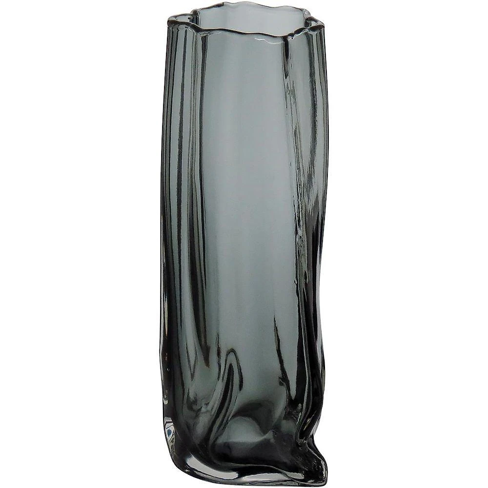 Vaso 30X15X10Cm Vidro Cinza