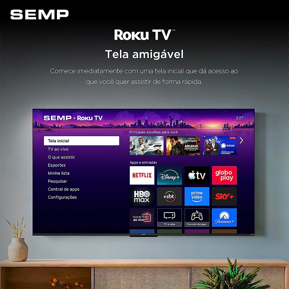 Smart TV Semp 43 Polegadas LED Full HD S42R Roku TV Wi-Fi Dolby Audio Brilho até 240 Nits 43S42R