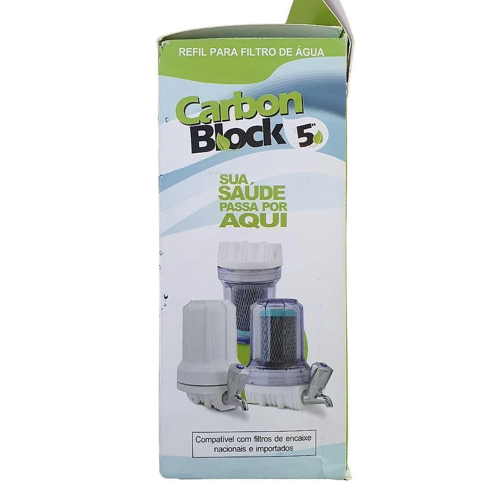 Refil Policarbon Carbon Block POU 5 Purificador de Água 60L-h