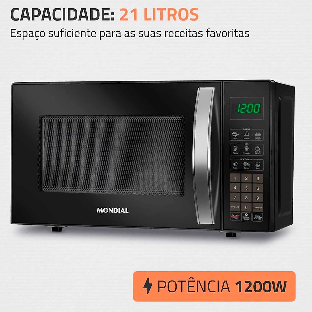Micro-ondas Mondial MO-01-21-B 21 Litros 1200W Preto - 220V