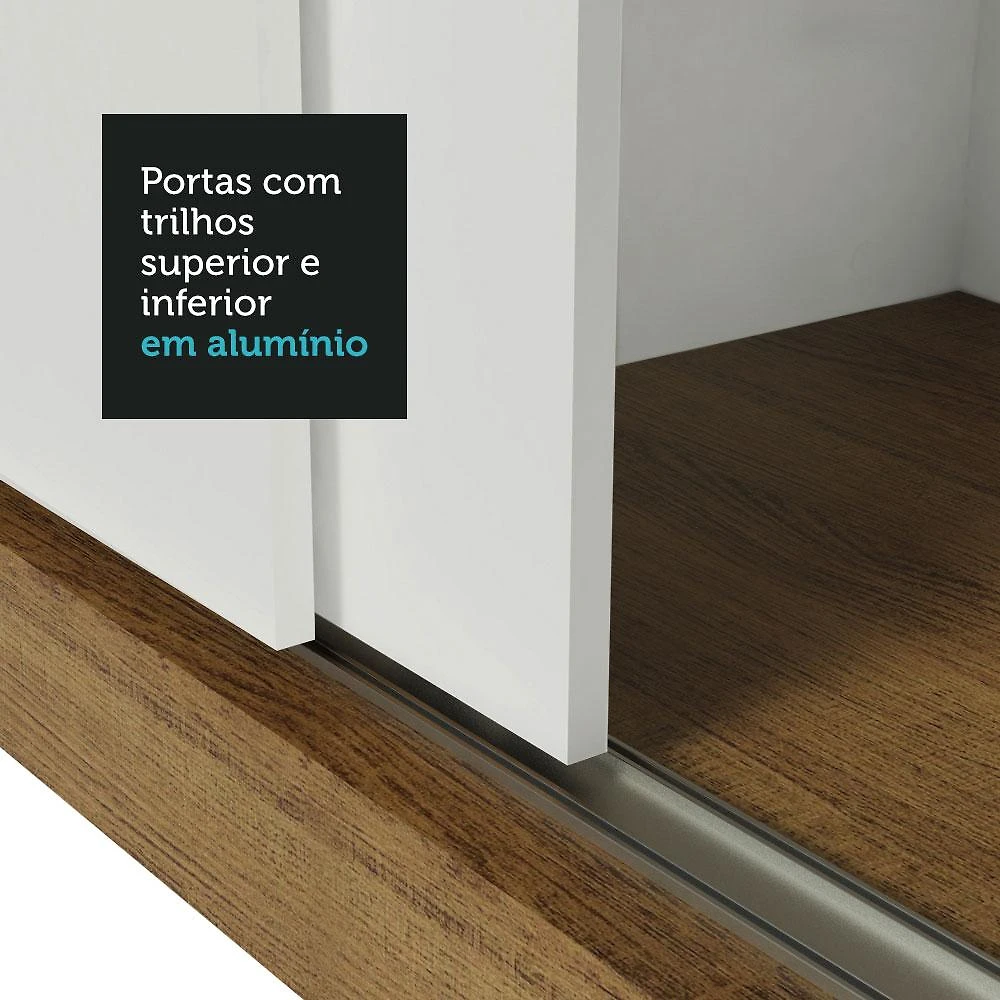 Guarda Roupa Casal Madesa Mônaco 3 Portas de Correr com Espelho - Rustic/Branco Rustic/Branco