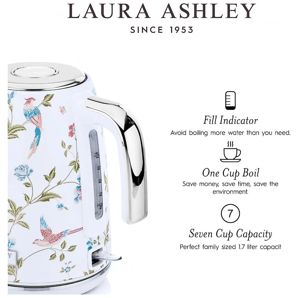 Chaleira Elétrica Laura Ashley Elveden White 1,7L Aço Inoxidável 1500W Fervura Rápida e Proteção Automática