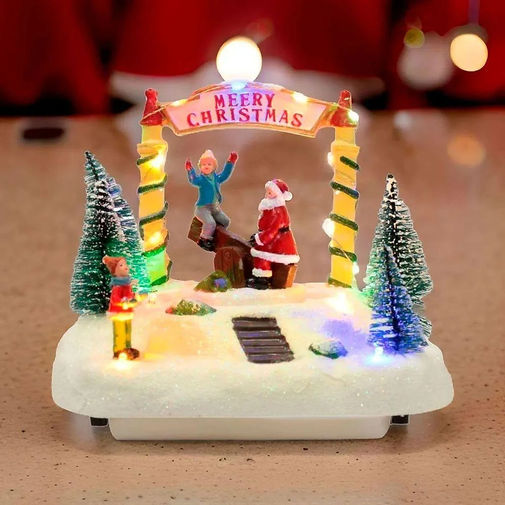 Enfeite Natal Natalino Papai Noel Movimento Gangorra Led Som Arvore Pinheiro Neve Parquinho Decoraçao Festa Fim De Ano