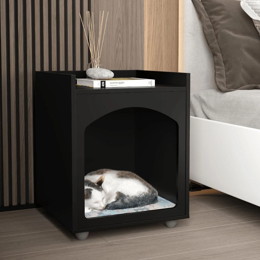Mesa de Cabeceira para Pet Ofertamo Móveis Casinha de Cachorro Gato Preto Fosco MDP 12mm 1 Unidade