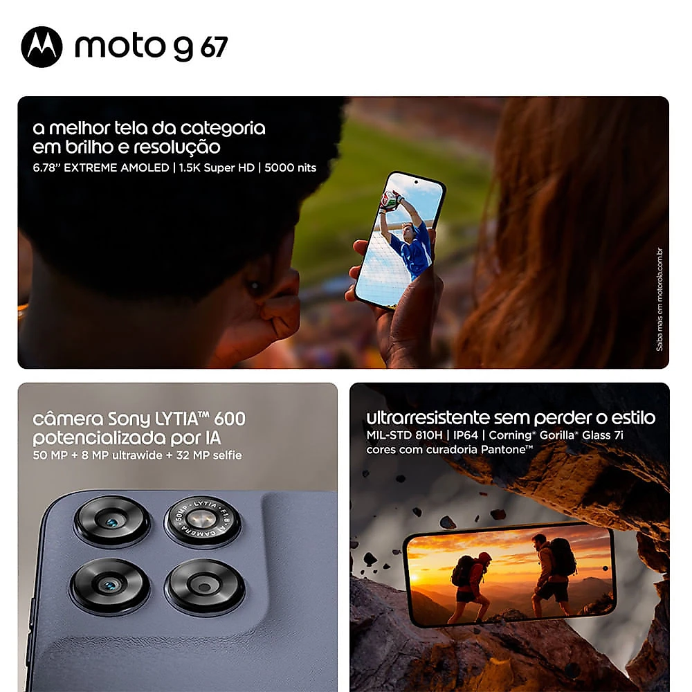 Smartphone Motorola Moto G67 5G 256GB 12GB (4GB RAM + 8GB RAM Boost) Câmera 50MP Sony Lytia 600 Tela 1.5K Chumbo
