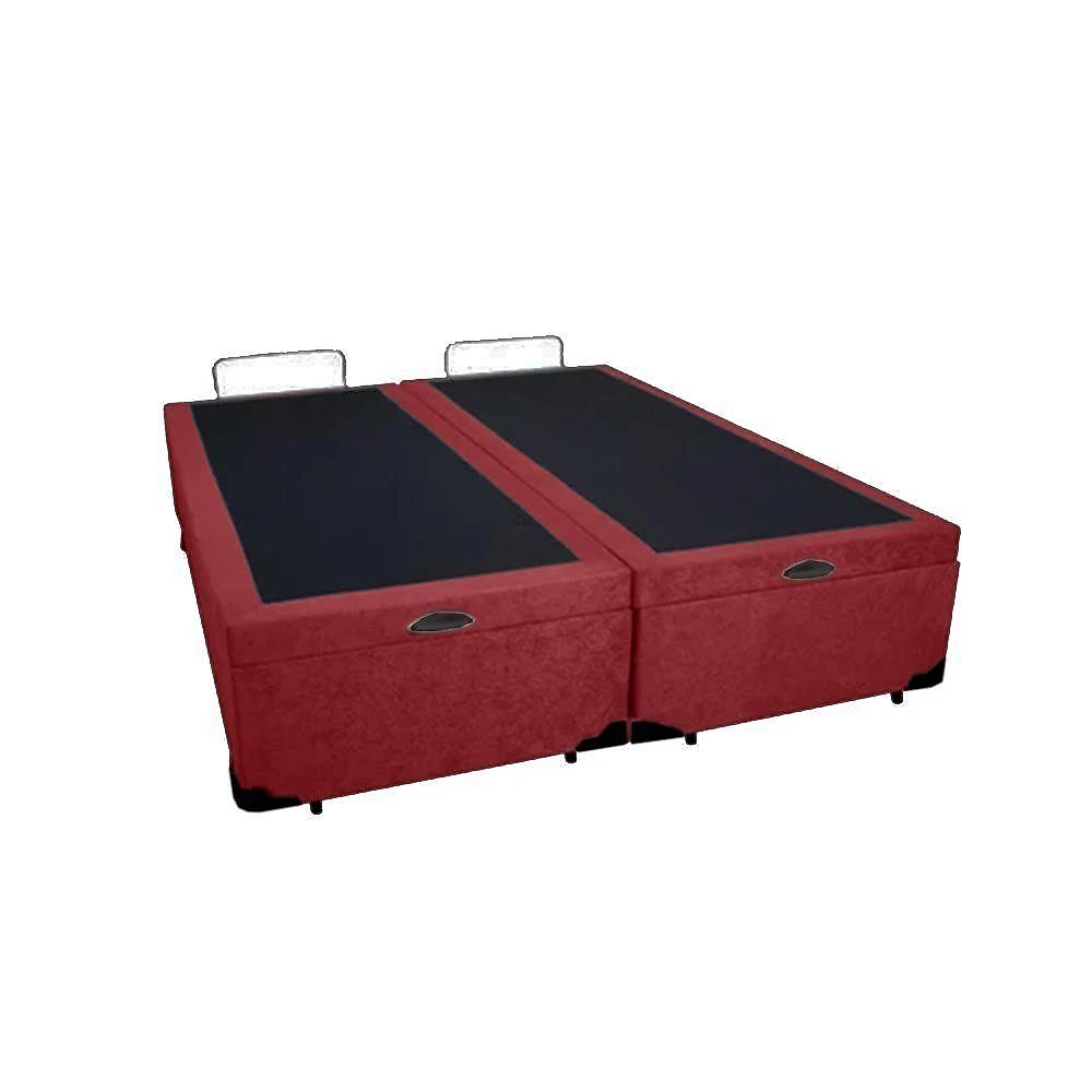 Base Box Baú Casal Bipartido Vermelho Suede 138x188