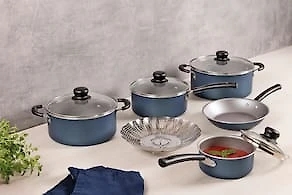 Miniatura Jogo de Panelas Tramontina Versalhes Alumínio Antiaderente Azul 6 Peças