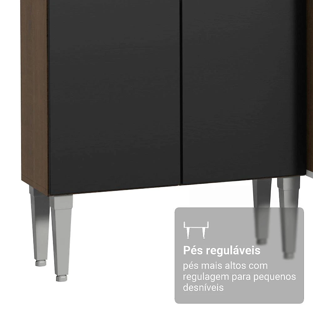 Armário de Cozinha Completa 225cm Rustic/Preto Emilly Madesa 01XA Rustic/Preto