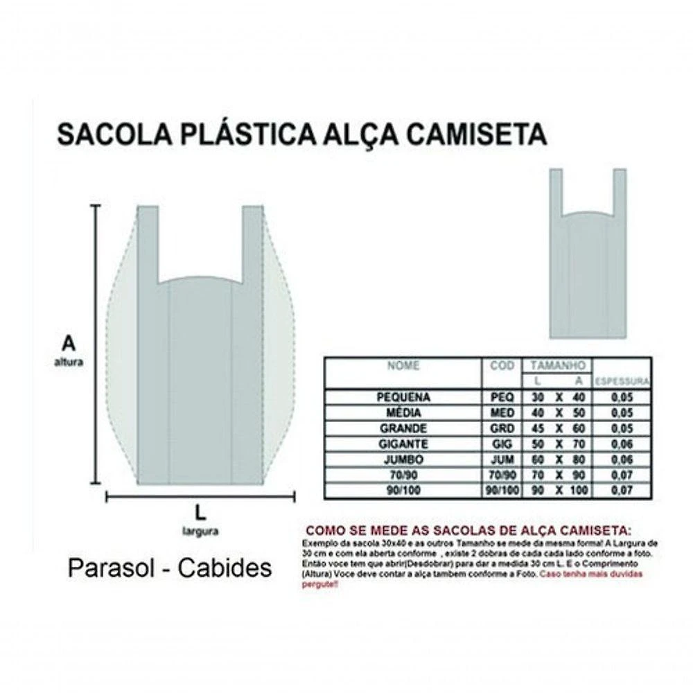 Sacola Plástica Sacola Alça Camiseta 70x90 Pacote 10KG Reforçada Branca Higipack