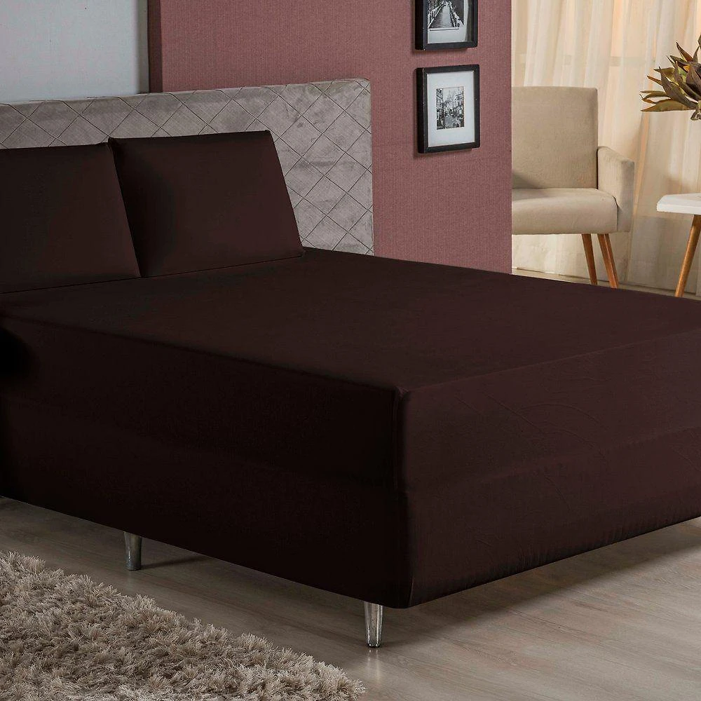 Jogo De Cama King Nobre 3 Peças Luva De Box 55cm De Altura Malha 100% Algodão - Marrom