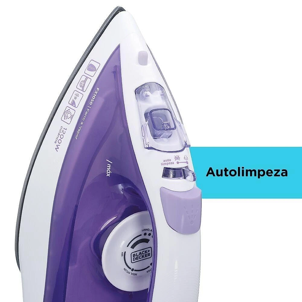 Ferro a vapor black+decker fx1050 1200w base antiaderente spray frontal cabo giratório 110
