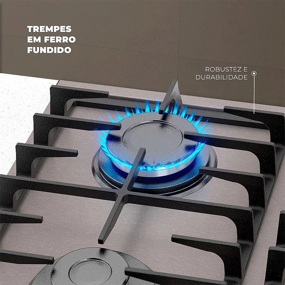 Cooktop a Gás Fischer Platinium Prime 4 Bocas Inox Preto Bivolt