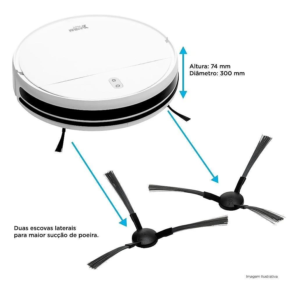 Robô Aspirador e Passa Pano KABUM! smart 100 - 5 Modos de Limpeza, Sensor Anti-Queda, Base de Carregamento - Bivolt - Branco - KBSF005