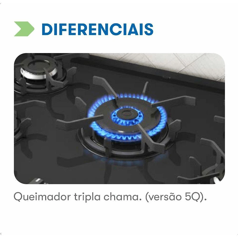 Fogão Piso 5 Bocas GLP Itatiaia Itaglass Plus Tripla Chama Preto Bivolt