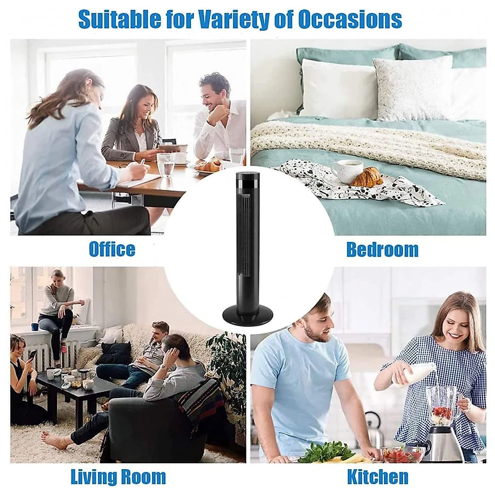 Ventilador de Torre Antarctic Star com 3 Velocidades, Controle Remoto e Tela LED, 110V, Preto