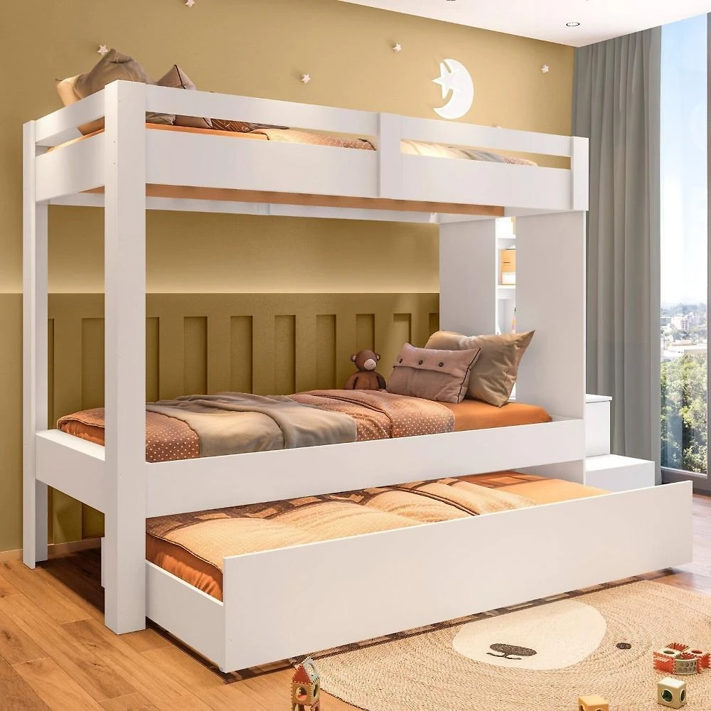Miniatura Beliche Infantil Juvenil com Cama Auxiliar Moon Branco