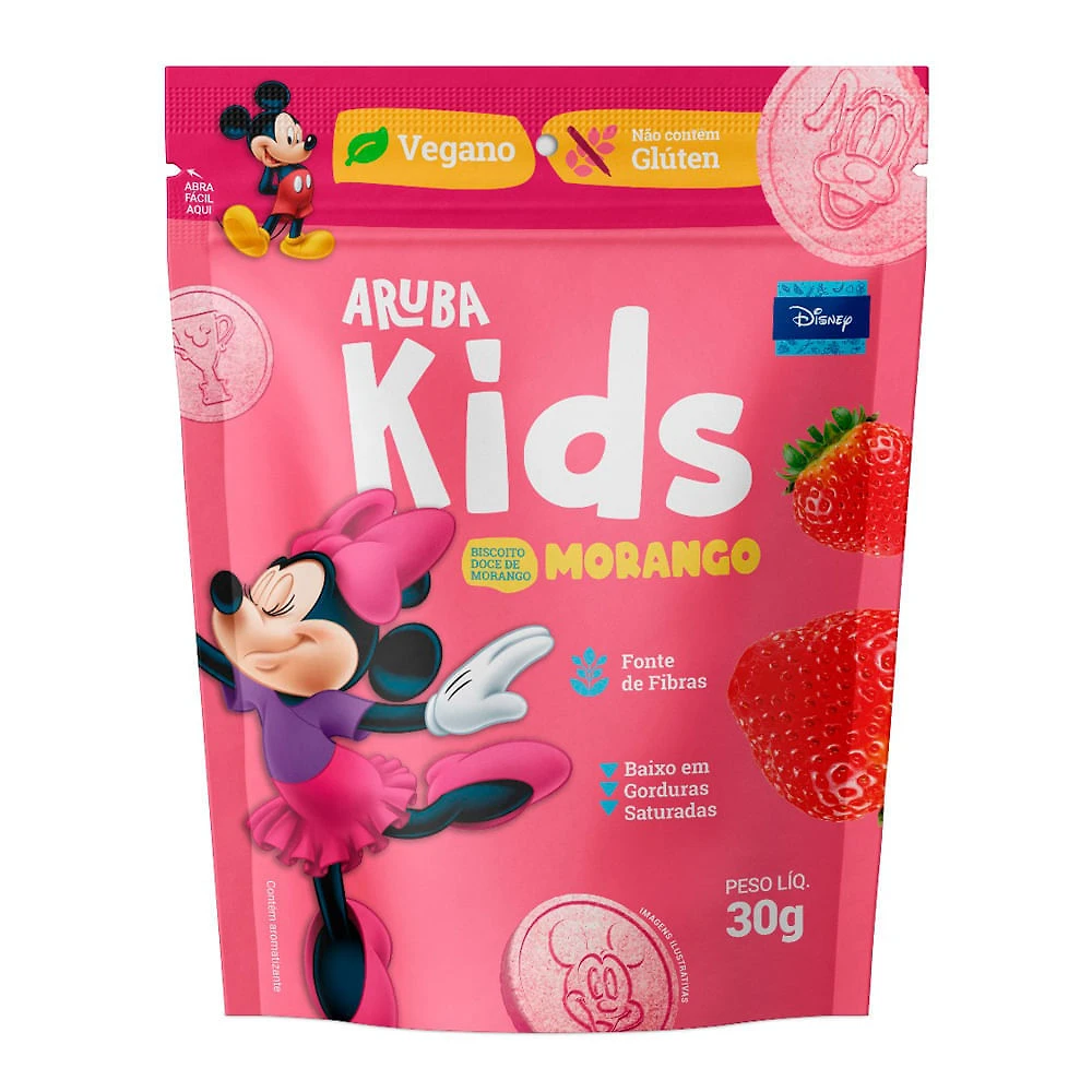 Biscoito Aruba Kids Disney Sabor Morango Vegano 30g