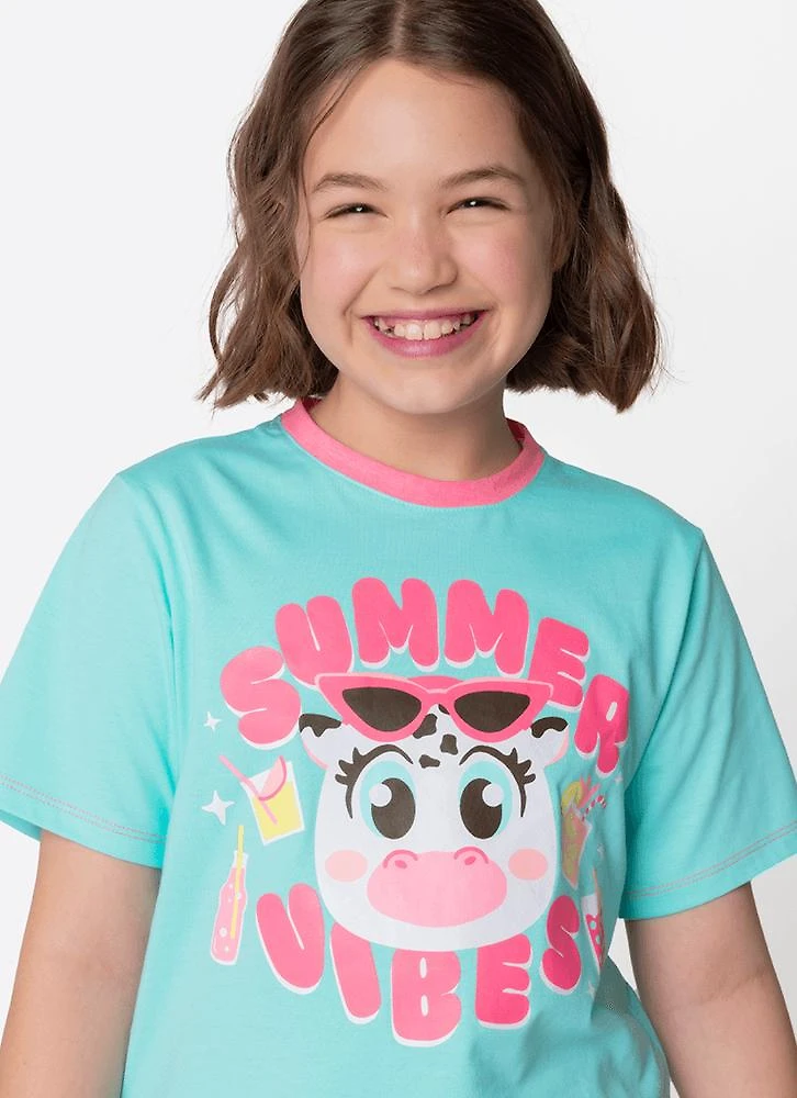 Pijama manga curta algodão menina teen vaca summer