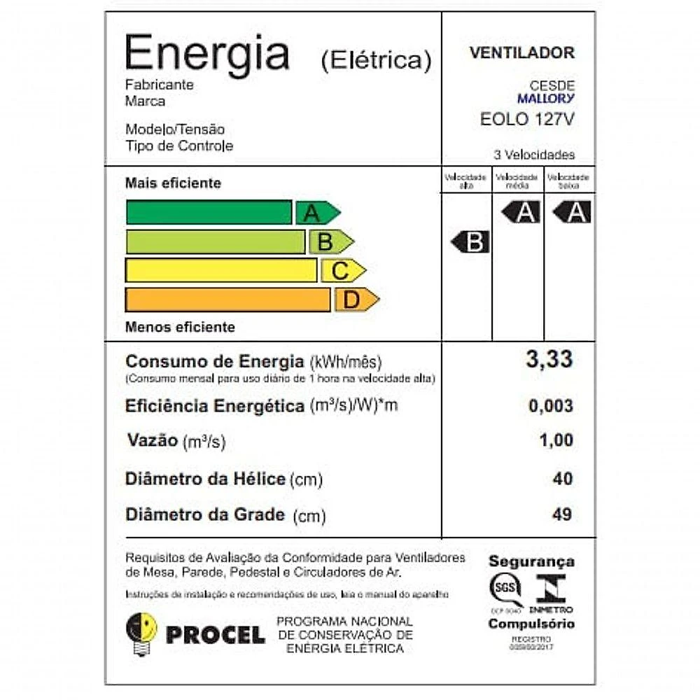 Ventilador De Coluna Mallory Éolo 40 Cm Preto E Grafite 127V