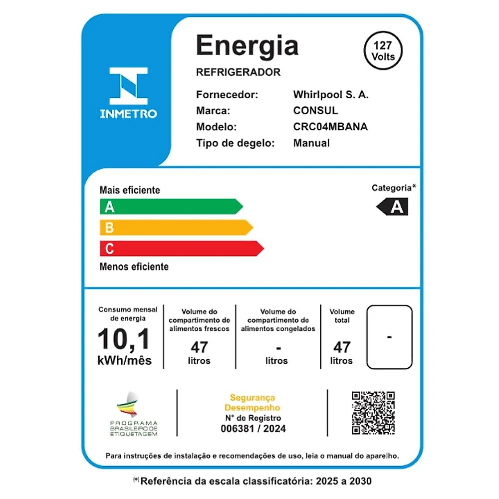 Frigobar Consul CRC04MB 47 Litros, Branco - 110V 110 Volts
