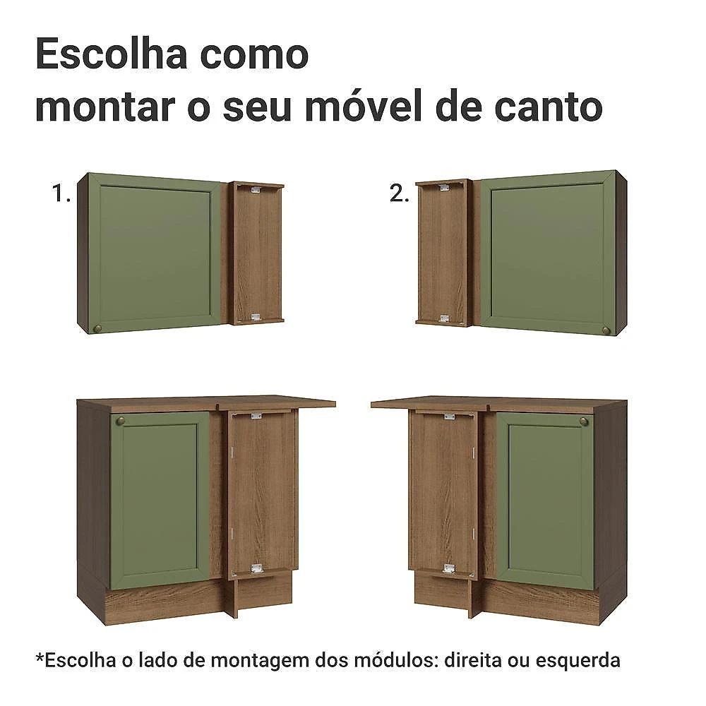 Armário de cozinha completa de canto 399 cm rustic/verde vik madesa 01