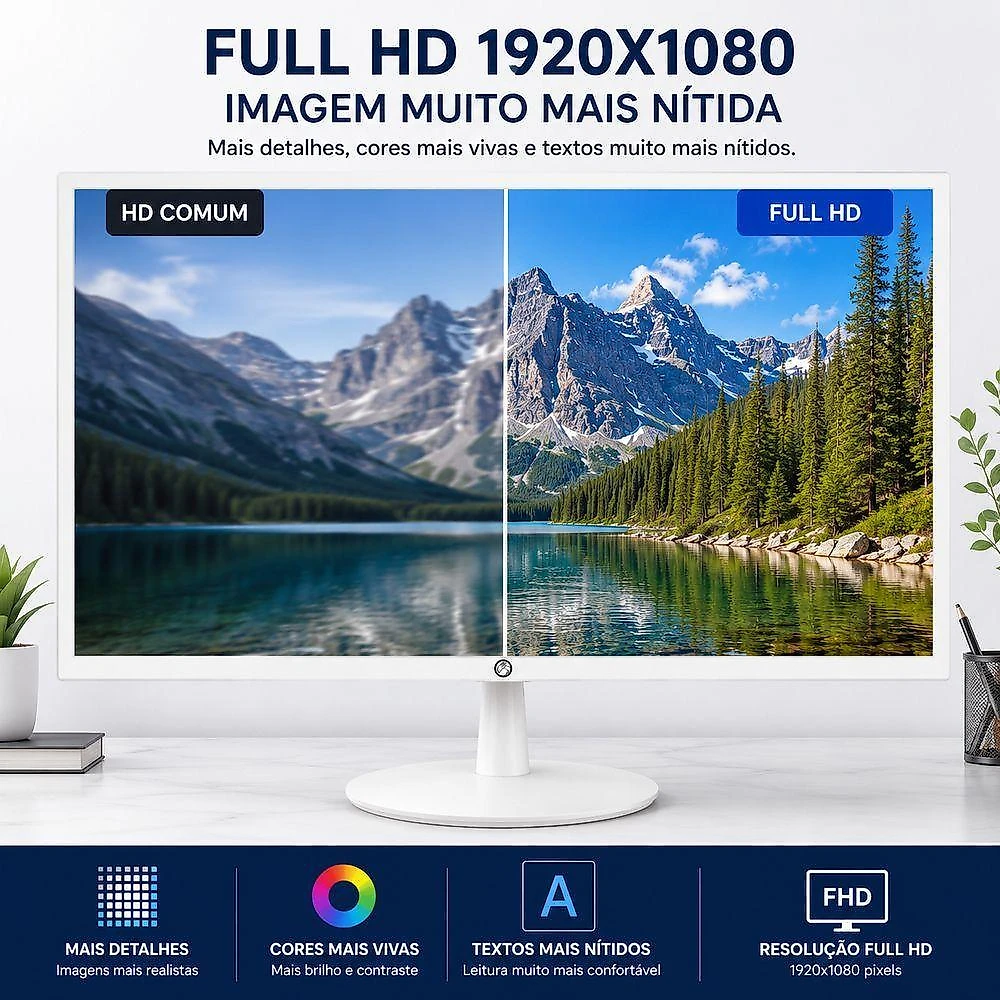 Monitor Widescreen 24" Full HD 75Hz Branco Brazil PC HDMI VGA VESA