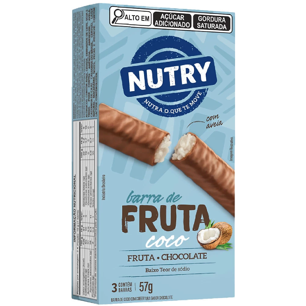 Barra de Fruta Nutry Coco com Cobertura Sabor Chocolate com 3 Unidades de 19g cada