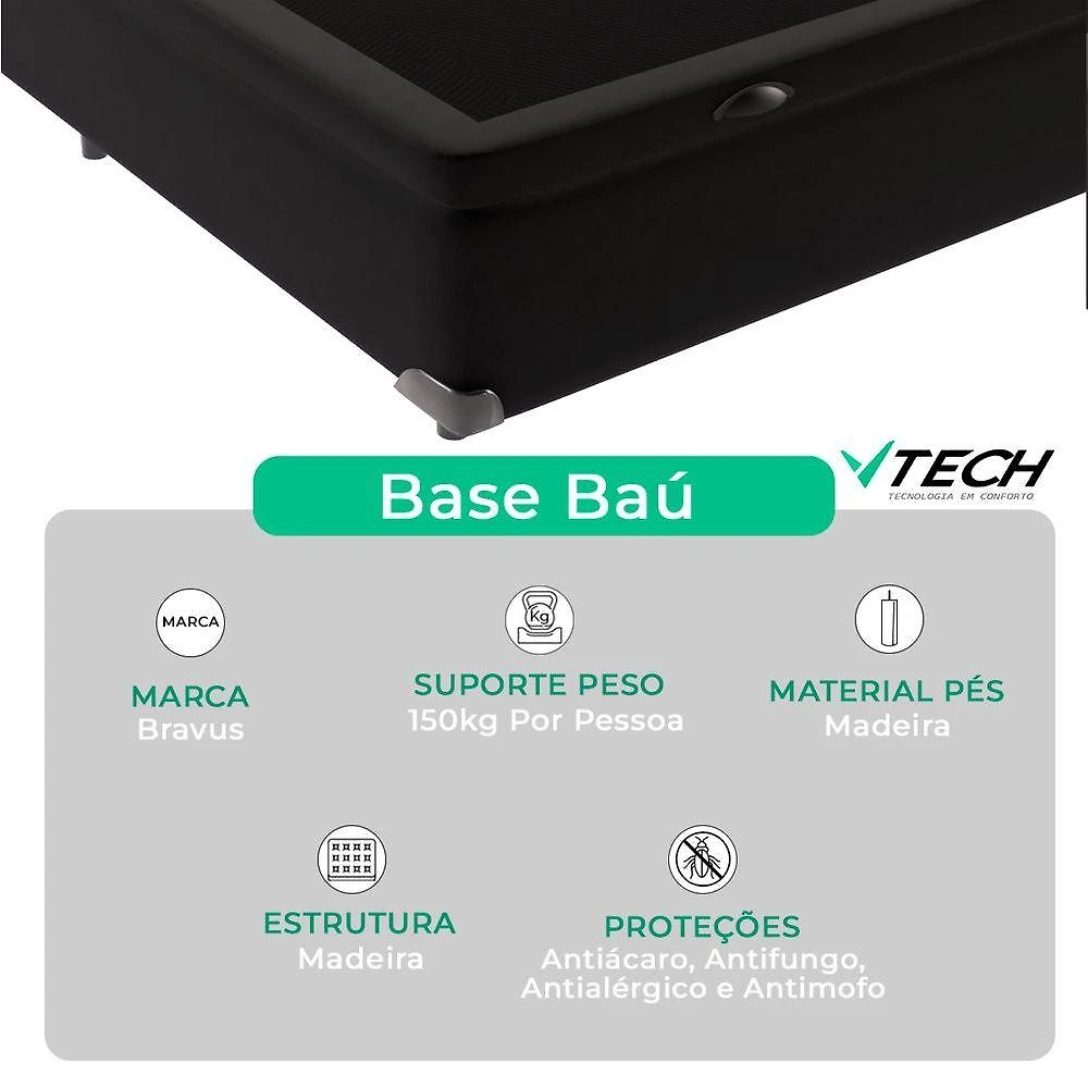 Cama Box com Baú Casal Ibiza Bravus Molas Ensacadas Preto Vtech