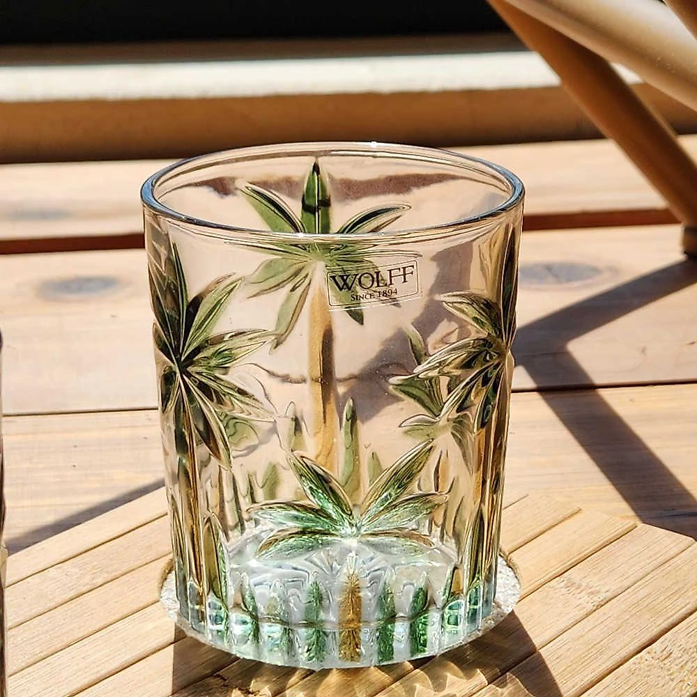 Jogo 2 Copos De Whisky água Baixo Cristal Coqueiro Palm Tree Wolff 340ml