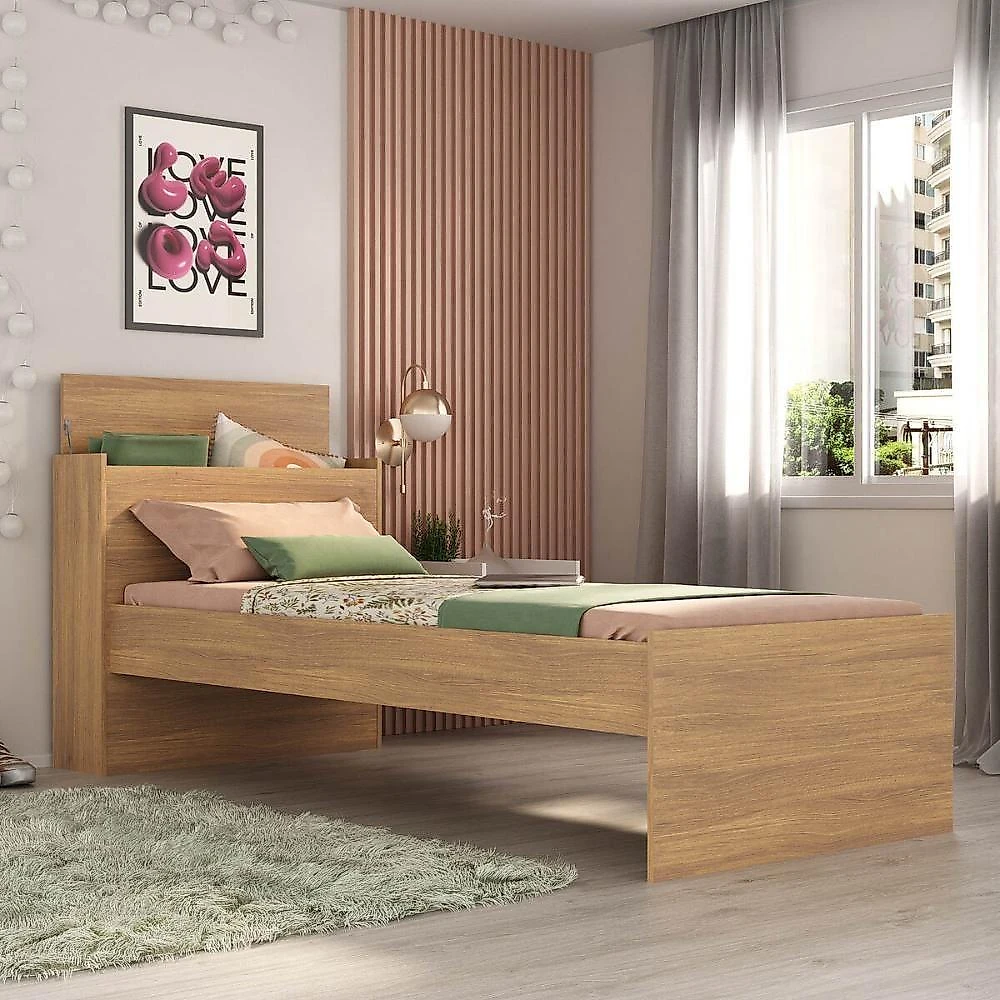 Cama De Solteiro Para Colchão 188 X 78cm Com Baú Embutido Multimóveis Mp4229 Rustic Rustic