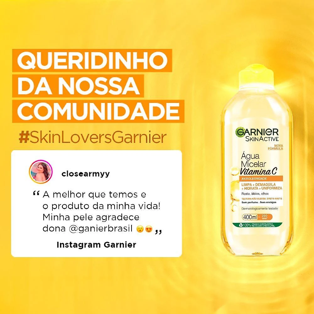 Água micelar antioleosidade  skinactive garnier  vitamina  c 400ml