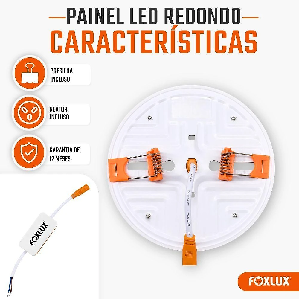 Painel LED Redondo Embutir 18W Luz Uniforme Branco Quente Foxlux Bivolt