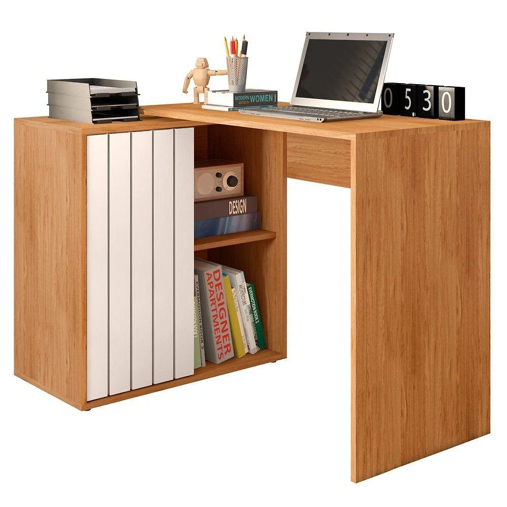 Miniatura Mesa Para Escritório Home Office 1 Porta Ripada Tech Freijó Off White Caemmun