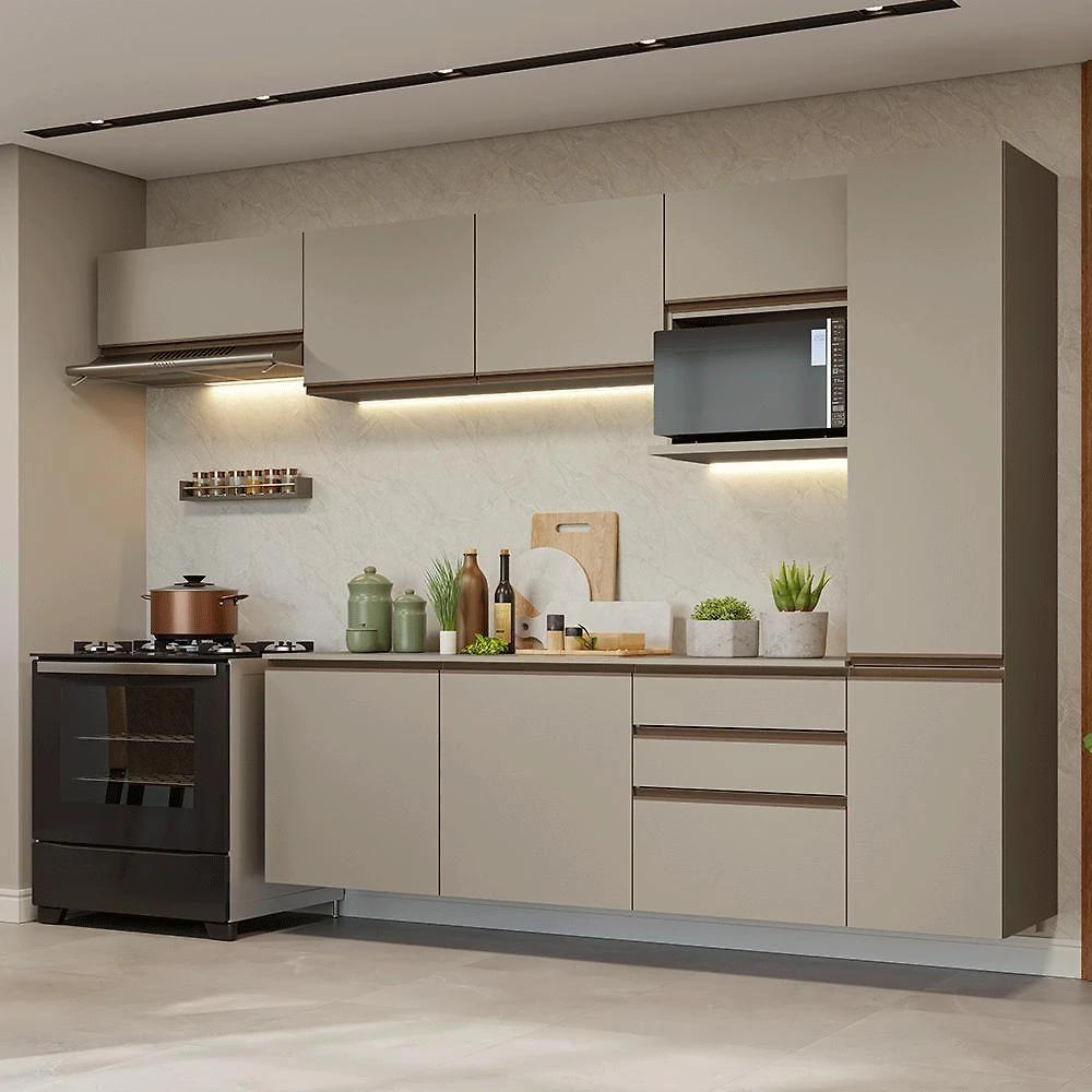 Armário De Cozinha Completa 300cm Suspensa Crema Nice Madesa 10 Crema