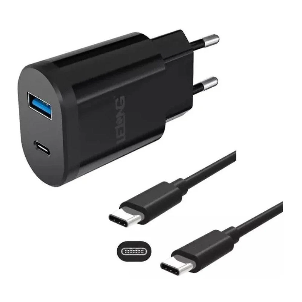 Carregador de Celular MDM Kit Bivolt 20W com Cabo Tipo C e Lightning Preto