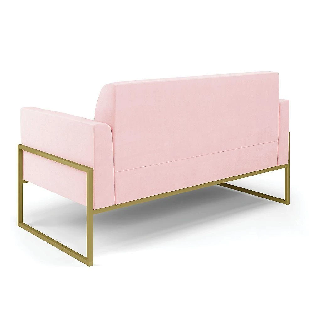 Sofá Namoradeira Com 2 Poltronas Base Industrial Alta Dourado Marisa Suede Rosa Bebê D03 - D\'rossi