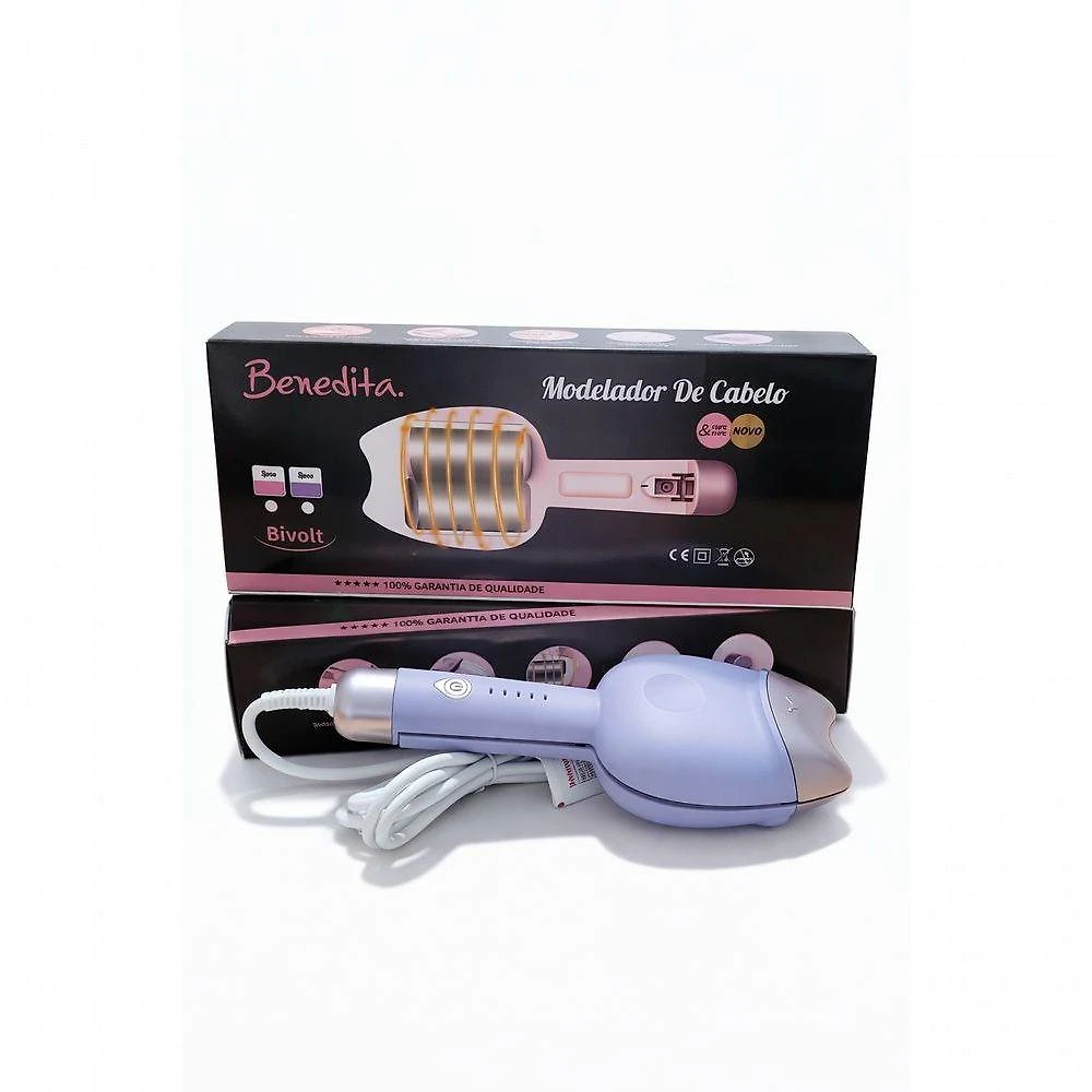 Modelador de Cabelo 32mm Cerâmico Aquecimento Rápido Anti Escaldante Roxo