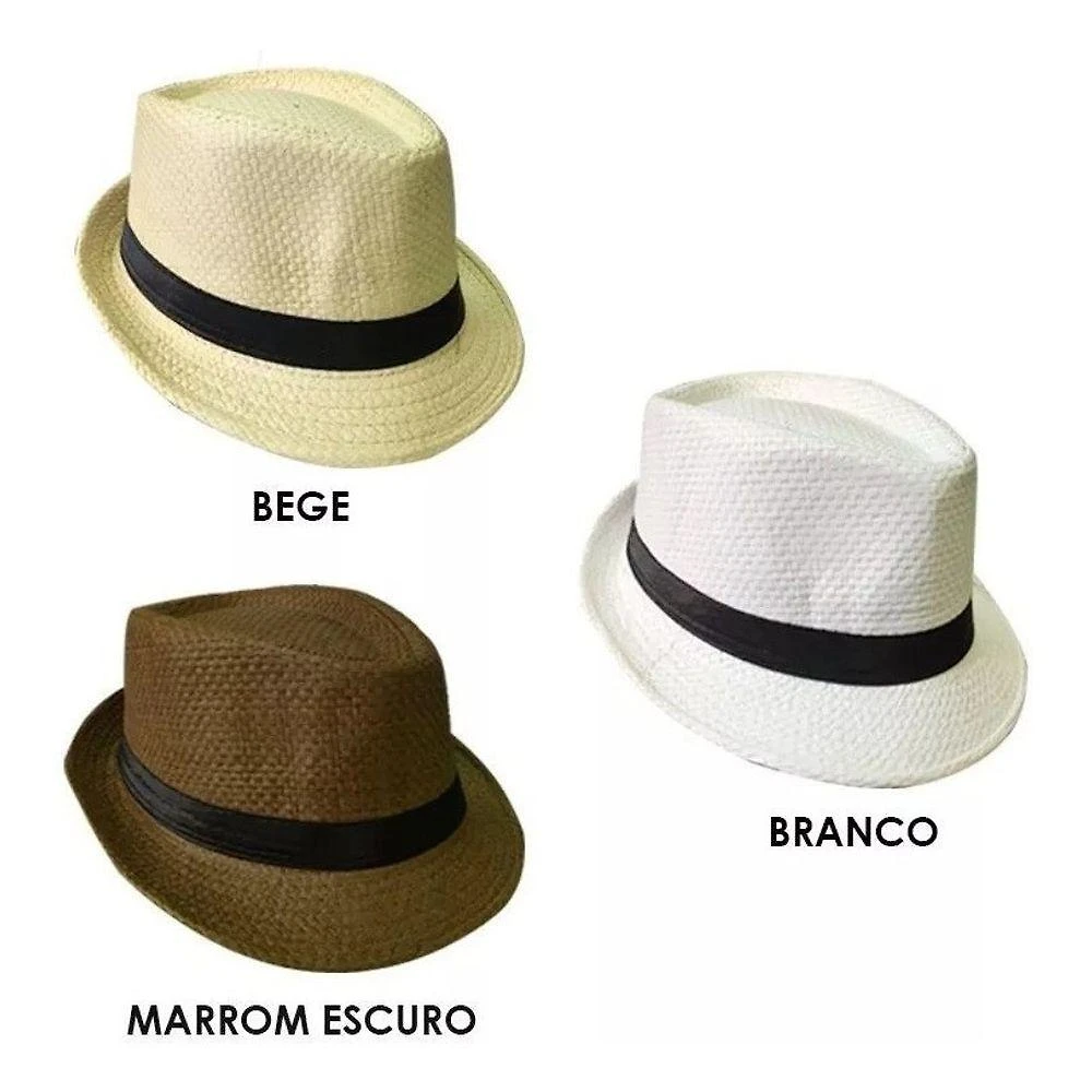 Kit 5 Chapéus Estilo Panamá OEM Malandrinho Social Clássico Palha Sintética Azul Branco Cinza