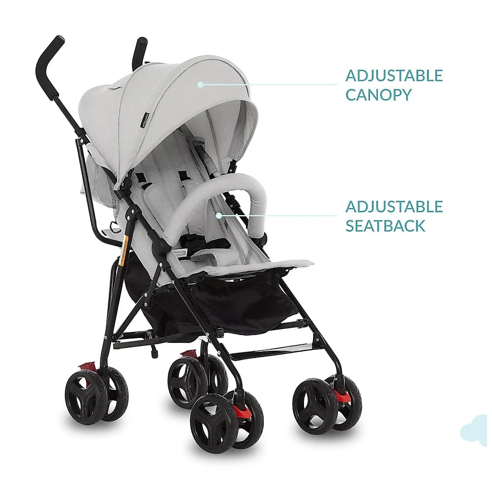 Carrinho de Bebê Dream On Me Vista Moonwalk em Cinza Claro, Leve e Compacto, Reclinável em Múltiplas Posições com Carrinho de Guarda-Sol, Amplo