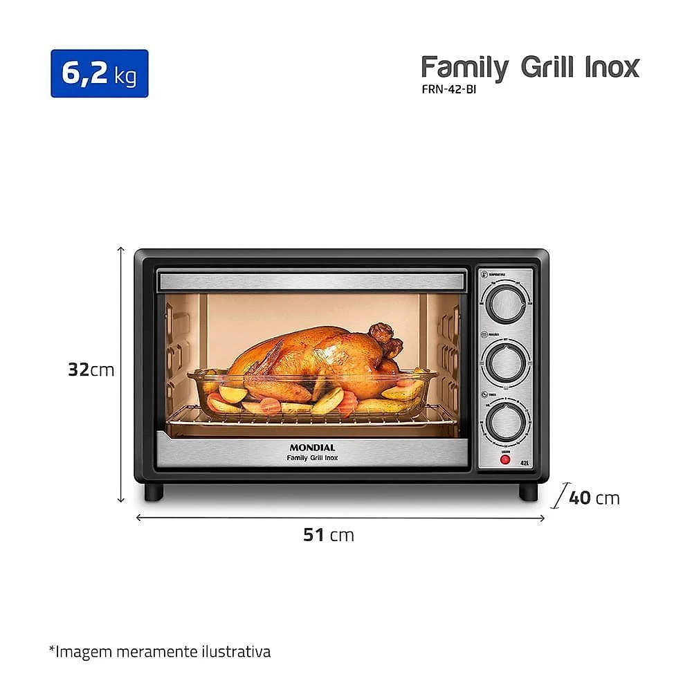Forno Elétrico de Bancada Mondial FRN-42-BI 42L 1600W com Grill Preto 110V