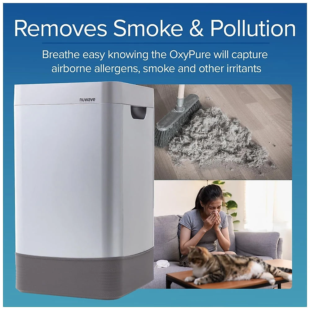Purificador de ar inteligente OxyPure com filtragem de 5 estágios para salas grandes de até 2.934 pés quadrados Nuwave 110v