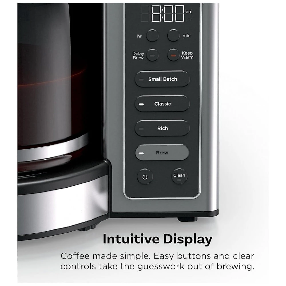 Máquina de Café Ninja Fresh Brew Programável 14 Copos Jarra Vidro Estilos Clássico Rico Reservatório 2,07 L Lote Pequeno Atraso Brew Placa Ajustável