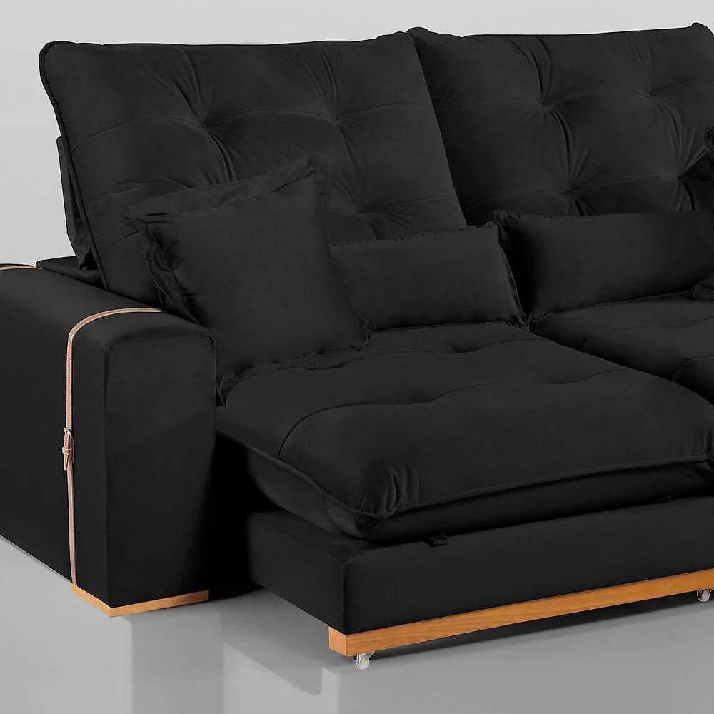 Sofá Milano 5 Lugares Retrátil e Reclinável 290CM Preto Veludo