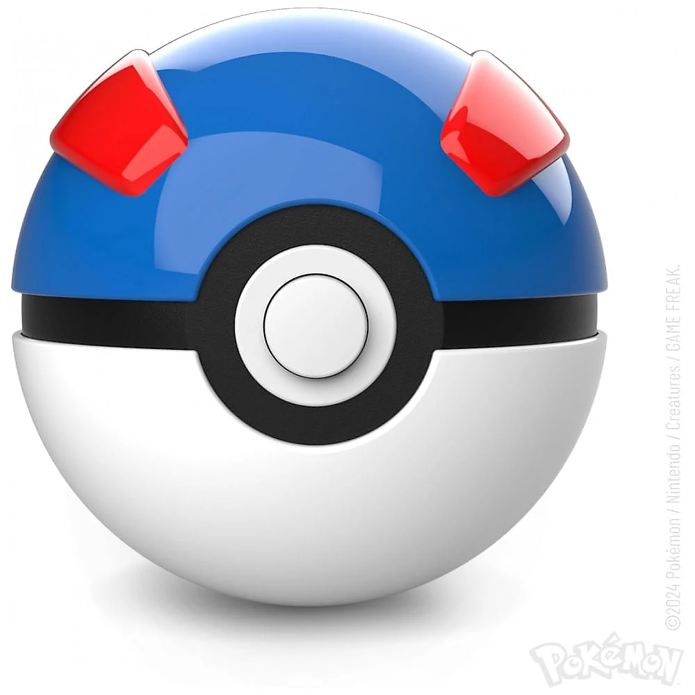 Mini Réplica Great Ball Eletrônica Pokémon The Wand Company Azul, Vermelho e Branco em Metal com Iluminação LED e Base – Autêntica e licencidada