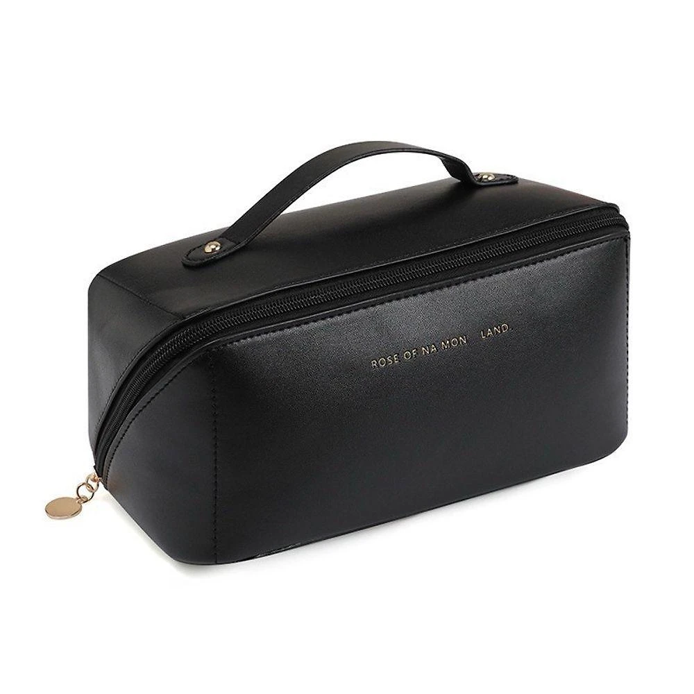 Bolsa Necessaire OEM em Couro PU Grande Preto para Maquiagem e Cosméticos Viagem Feminina