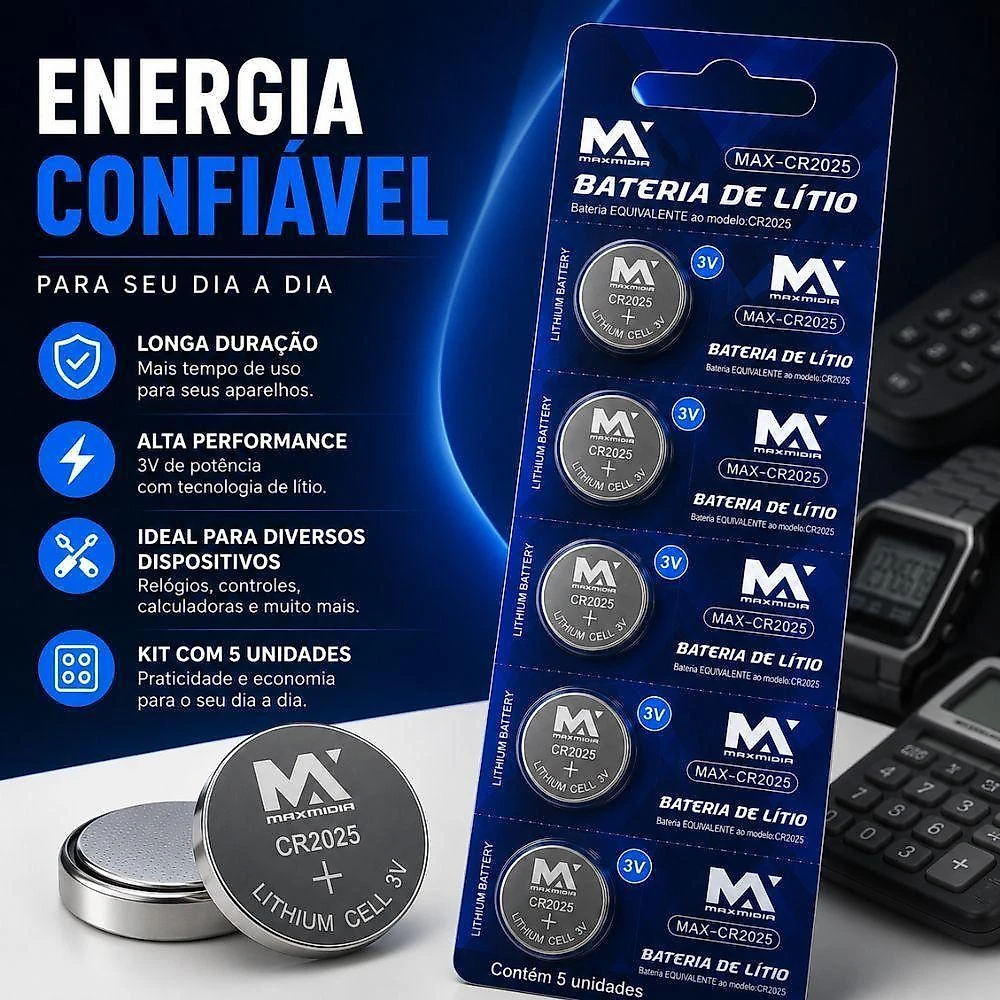 Bateria Botão CR2025 Litio 3V Kit 25 Unidades Pilha Tipo Moeda Botao Controle Relogio Calculadora