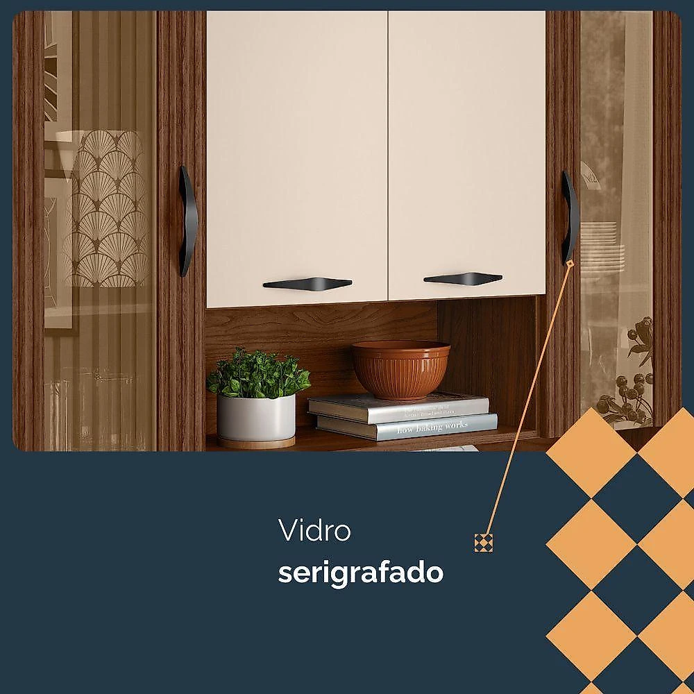 Armário de Cozinha Golden 8 Portas 2 Gavetas MDF 121,4 cm Nogueira Off White